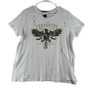 1979 Vancouver World Tour Live Concert White Thrashed Band Tee Rock Metal XL